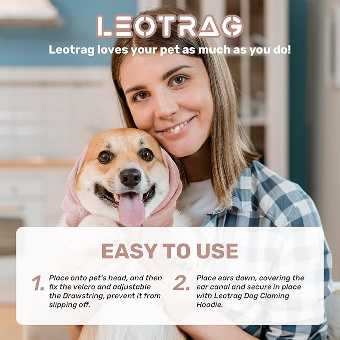 Dog Calming Hoodie, No Shake Ear Wraps for Dogs, Adjustable Dog Ear Muffs for Noise Protection, Ear Wrap Head Cover for Anxiety Relief & Hematoma (Dusty Rose, M(Head Circle:13.8"-18.9"))