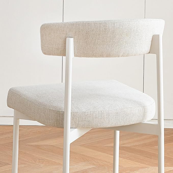 Beige Fabric Dining Chairs Set of 4, Armless Upholstered Kitchen Chair,Modern Dining Room Chair with Curved Backrest
