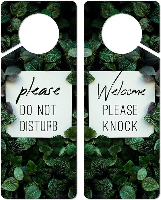Do Not Disturb Door Hanger Sign, 2 Pack (Printed on Both Sides), 9.3″x3.5″ PVC Plastic, Please Do Not Disturb Sign for Home, Office, Hotel, Bathroom, Bedroom, Counseling, Therapists, Clinic, Botanical