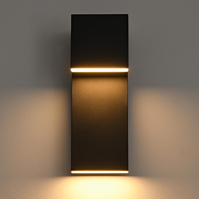 Modern LED Outdoor Wall Light 3000K 18W IP65 Waterproof Integrated LED Outdoor Wall Sconce Anti Rust Black Porch Lights Exterior Lighting Outside Lights Fixture for Garage,Balcony,Backyard 2PACK