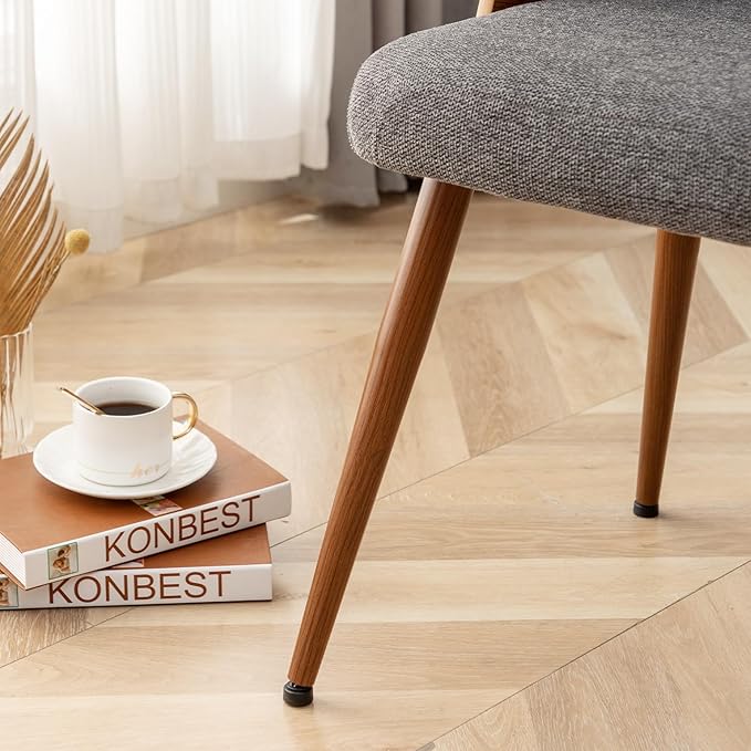 Dining Room Chairs Set of 2,Mid Century Modern Kitchen Chairs,Upholstered Accent Chairs,Metal Legs Wooden Desk Chairs,Armless and No Wheels for Kitchen Dining Living Room,Gray Fabric