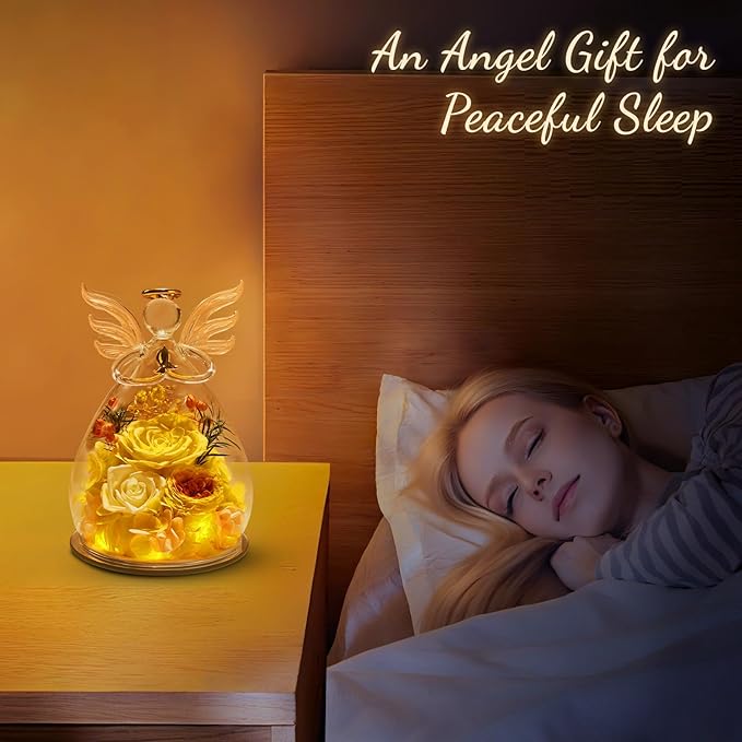Birthday Gifts for Women Mom Preserved Roses in Glass Angel Figurines Fresh Flowers for Delivery Forever Flowers Eternal Rose Christmas for Grandma Sister Wife Her from Daughter