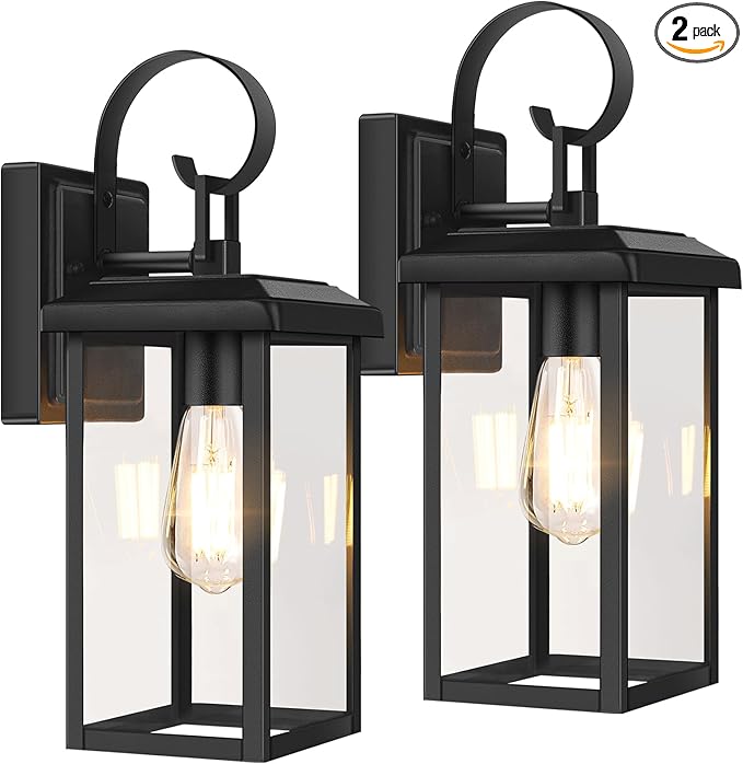 BesLowe 2-Pack Outdoor Wall Light Fixtures, 15" Exterior Lighting Fixtures Wall Mount, Waterproof Porch Lights Outdoor Wall Sconces Lanterns, Modern Outside Lights for House Front Door Garage, Black