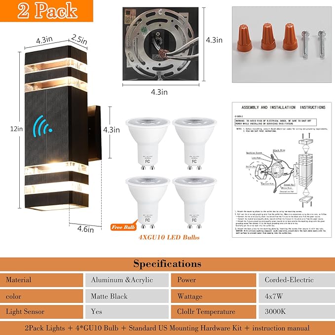 Dusk to Dawn Outdoor Light Fixture,Square Exterior House Lights-Waterproof Modern Led Outdoor Lighting,Warm White 3000K Sensor Outdoor Garage Lights,2 Pack G10 14W Outside Light for House