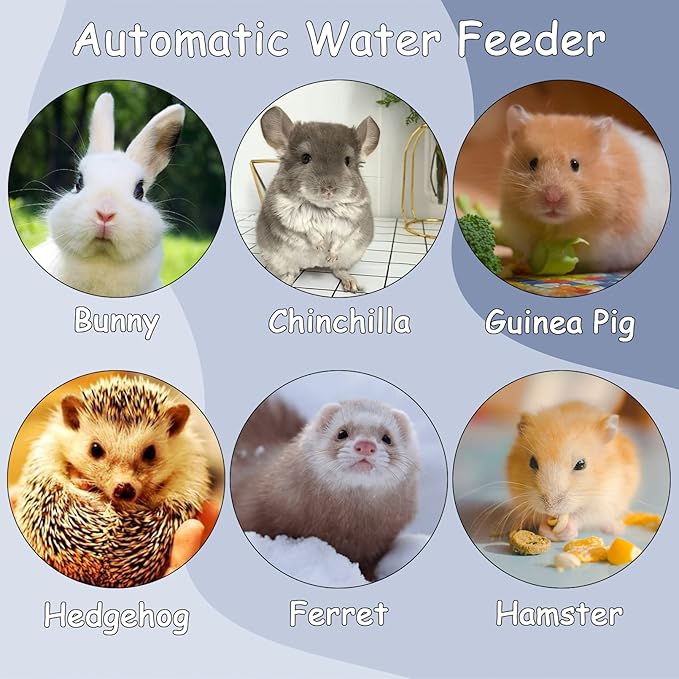 Tfwadmx Rabbit Watter Bottle 17oz Hanging Guinea Pig Automatic Water Dispenser No Drip Small Animal Cage Water Feeder Bowl for Bunny Chinchilla Hedgehog Ferret 2PCS (Blue)