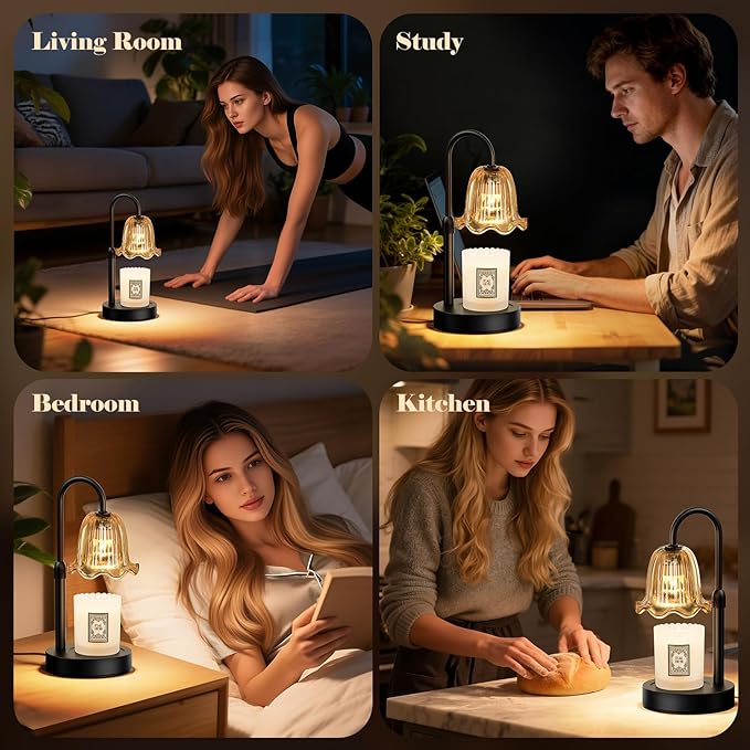 Candle Warmer Lamp with Timer, Birthday for Women Mom, House Warming Gifts Modern Farmhouse Home Decor, Dimmable Wax Melt Warmer for Jar Candles with 2 Bulbs (Amber)