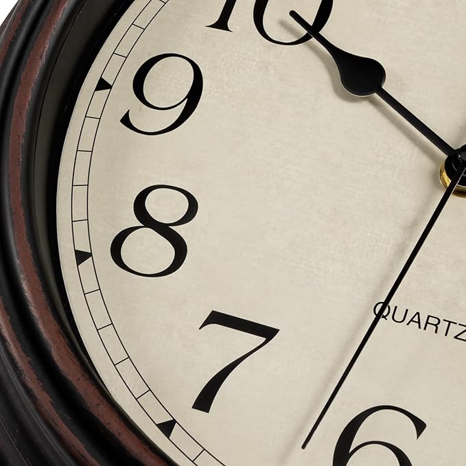 Foxtop Retro Silent Non-Ticking Round Classic Clock Quartz Decorative Battery Operated Wall Clock for Living Room Kitchen Home Office 12 Inch (Bronze)