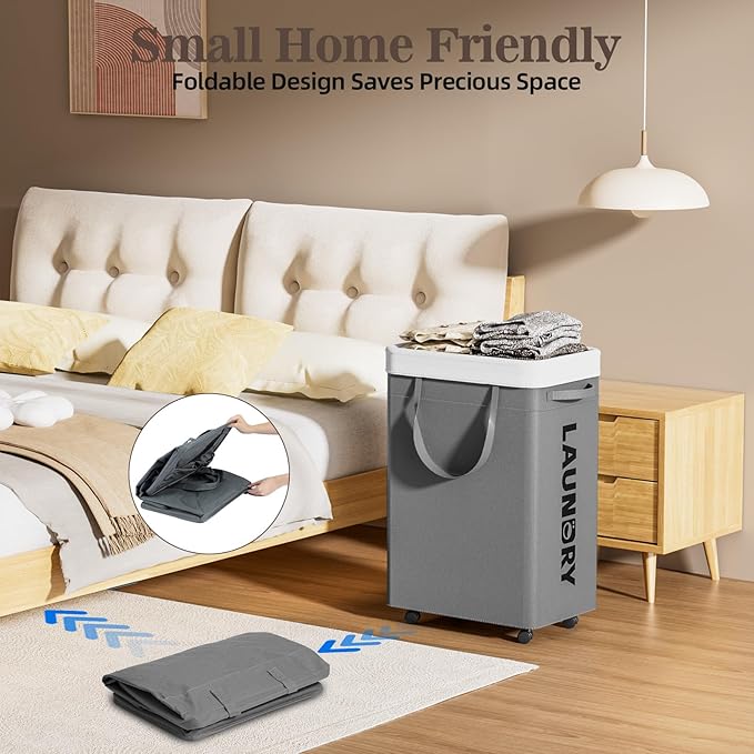 YECAYE 75L Rolling Collapsible Laundry Baskets, Easy-to-Assemble Laundry Basket with Wheels, Rolling Laundry Hamper, Foldable Clothes Hamper with Wheels for Bedroom, Bathroom, or Laundry Room