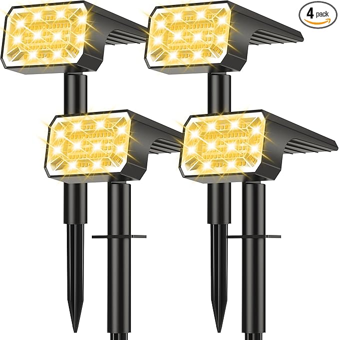 Solar Spot Lights Outdoor Waterproof IP65, [4 Pack/100 LED/4 Modes] Solar Landscape Spotlights, Auto On/Off High Lumens Spot Lights for Outside Yard Garden Pathway(Warm White)