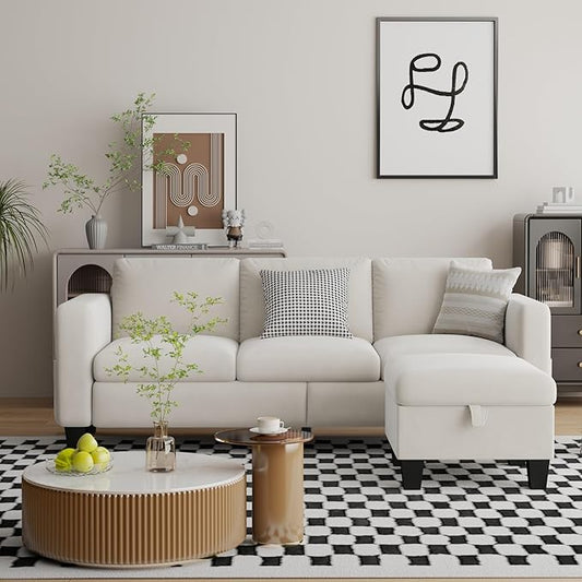 Sectional Sofa Couches for Living Room - 78''Convertible Modular Three-Seater L-Shaped Pet-Friendly Couch,Washable Sofa Cover-Bench Storage, Suitable for Small Living Room, Apartment,Office-White