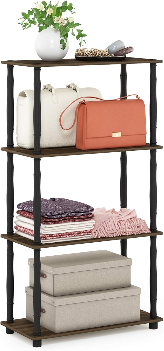 Furinno Turn-N-Tube 4-Tier Multipurpose Shelf Display Rack, Classic Tubes, Columbia Walnut/Black