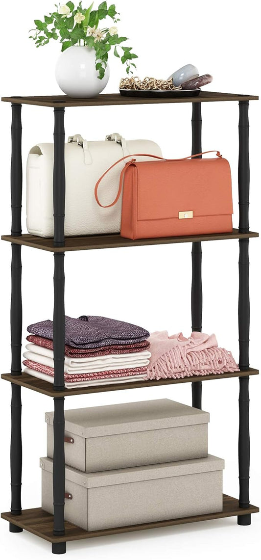Furinno Turn-N-Tube 4-Tier Multipurpose Shelf Display Rack, Classic Tubes, Columbia Walnut/Black