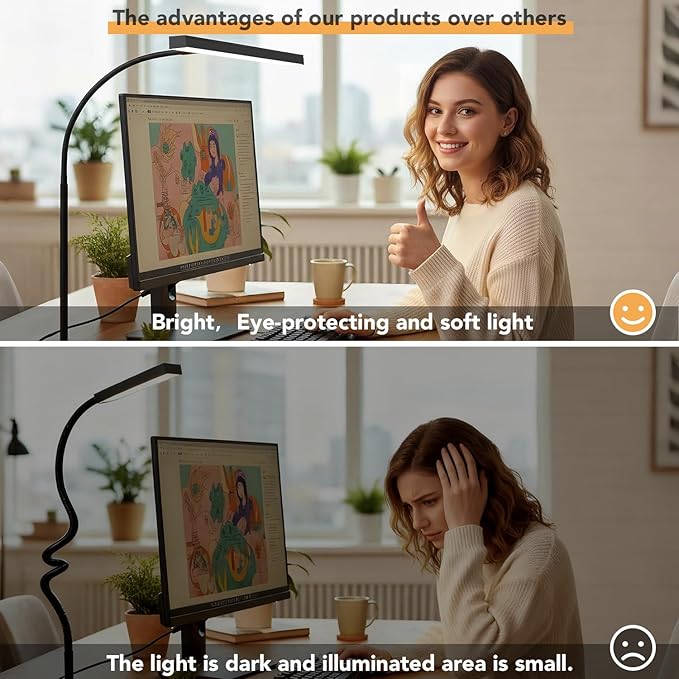 LED Desk Lamp for Office Home, Eye- caring Lamp with 10 Meter Remote Control Function, 5 Modes 10 Brightness Adjustable Desk Light Flexible Gooseneek Clip - on Light for Studying, Workbench (black)