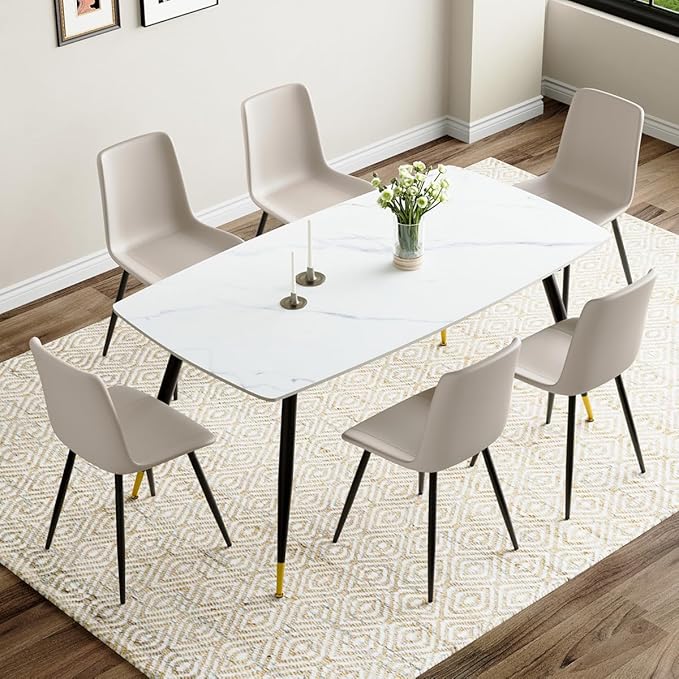 Dining Room Table Set for 6, Dining Table Set for 6 with Chairs, Sintered Stone Dining Set for 6, Easy to Assemble