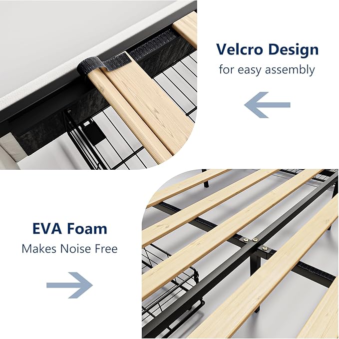 Queen Size Bed Frame with Adjustable Headboard, Upholstered Platform Bed with 4 Storage Drawers, Wooden Slats Support, Built in Charging Station & LED, Noise-Free, No Box Spring Needed, Beige