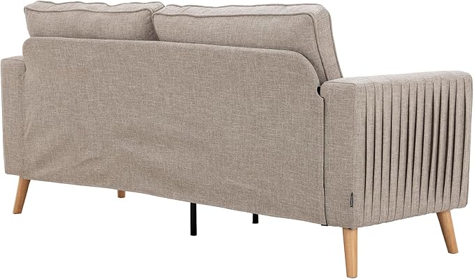 Artechworks Handmade Sofa Couch, 3-Seater 76" Wide W/Fresh Sand Gray Style Linen, Modern Mid-Century Fusion Stylish Couch French Piping Design Sofa for Living Room Apartment Lounge, Reception,Sand