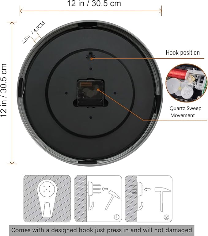 Silent Wall Clock Battery Operated,Modern Metal Wall Clock Decorative for Living Room/Kitchen/Office/Home,12 inch