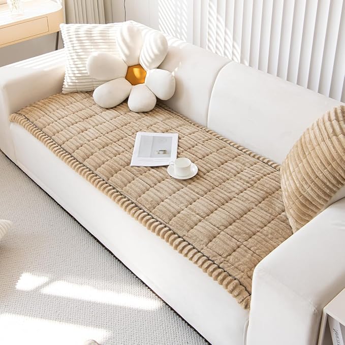Sofa Cover Fuzzy Couch Cover for Pet, Couch Covers for Dogs Washable Non-Slip Sofa Slipcover Cushion Protector Pets Friendly Mat Bed Brown