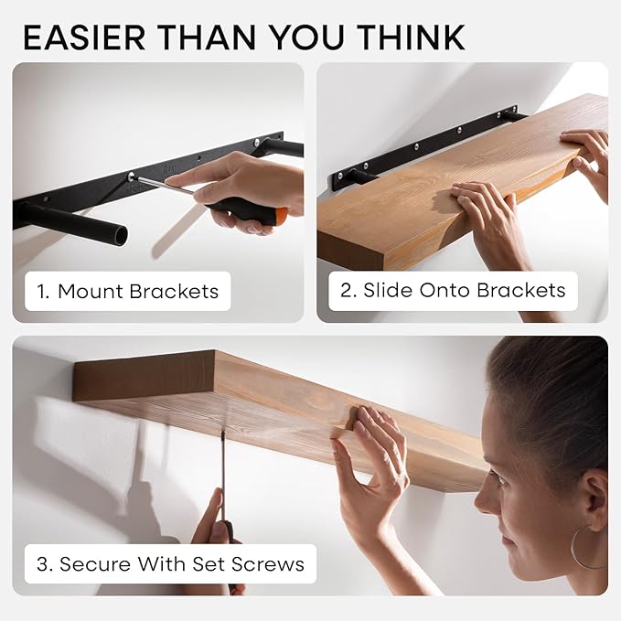 Homeforia 60 inch Golden Oak Floating Shelf, High End Solid Real Wood 60inch Small Floating Shelves for Wall Mounted, Oak Wooden 60in Floating Shelves, Heavy Duty Bracket, 60 X 6.5 X 1.75 in, Set of 2