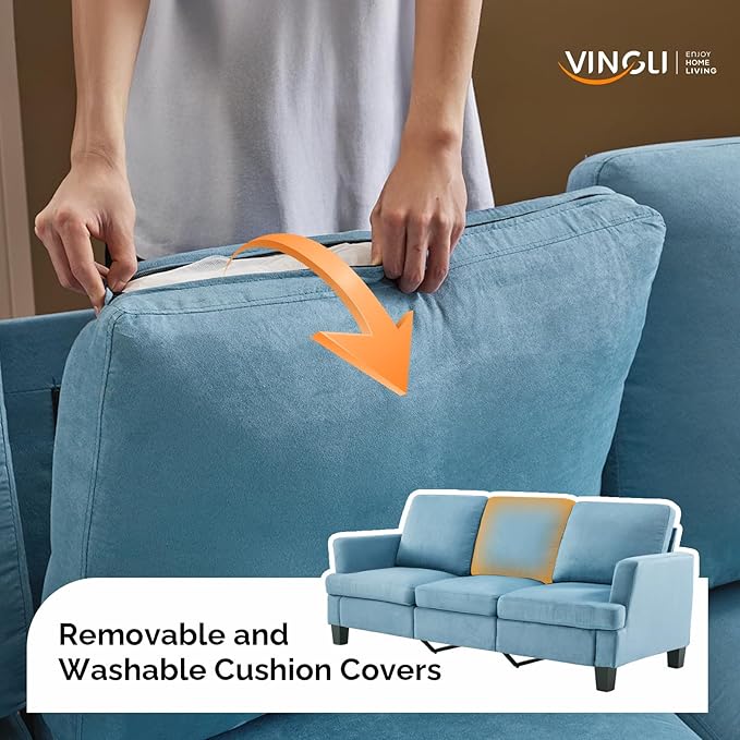 VINGLI Blue 83" Sofa Couches for Living Room, Modern Comfy 3 Seater Couch Faux Suede 25.6" Deep Seat Upholstery Cozy Sofas for Small Space, Bedroom, Apartment, Home Office