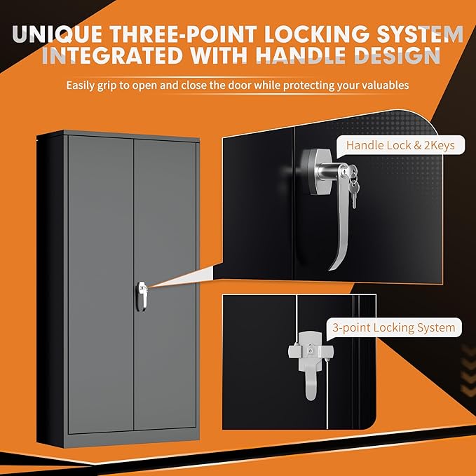 INTERGREAT Metal Wardrobe Closet, 72" Black Locking Storage Wardrobe Cabinet with Locking Doors and Adjustable Shelves, 18" D x 36" W Tall Steel Clothes Storage for Office, Home, School, Gym