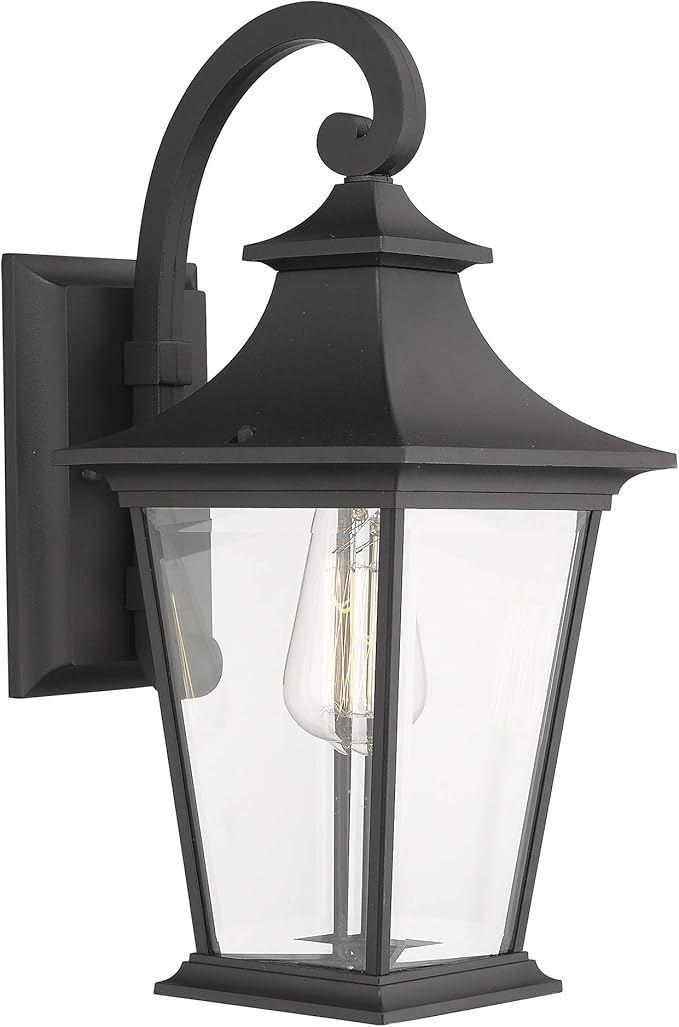 Emliviar Outdoor Wall Lantern, 1-Light Exterior Wall Mount Light with Clear Glass in Black Finish, 18" Height, 500181