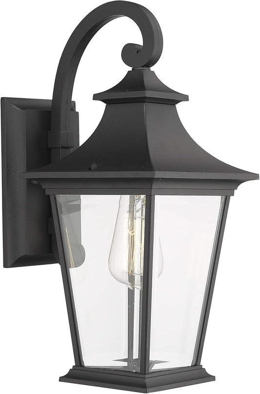 Emliviar Outdoor Wall Lantern, 1-Light Exterior Wall Mount Light with Clear Glass in Black Finish, 18" Height, 500181