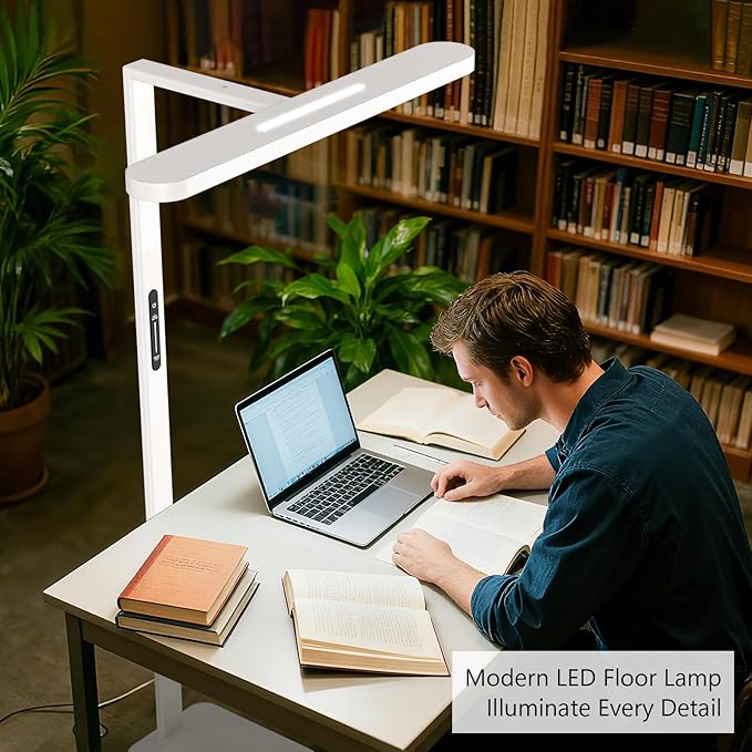 73" LED Floor Lamp, Full Spectrum Eye-Care Reading Floor Lamps, 60W Dimmable Standing Light,4300LM Natural Bright Floor lamp for Living Room, Bedroom, Office, Study Room, Ra97, 4000K