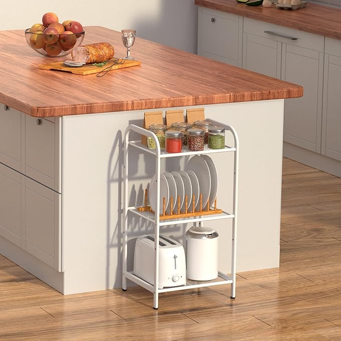 MAX Houser Storage Rack with Shelf,Industrial Style Extendable Plant Stand, Standing Shelf Units for Kitchen, Bathroom, Office,Living Room, Balcony, Kitchen (White, 3 Tier)