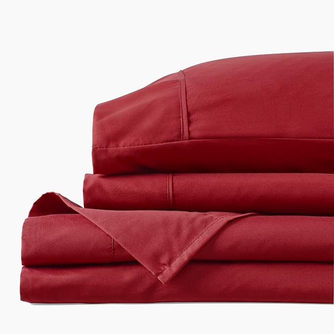 PeachSkinSheets Deep Crimson Red Sheet Set - 1500tc Level of Softness - Extra Soft Cooling Sheets for Hot Sleepers and Night Sweats - Split King Size (2 XL Fitted)
