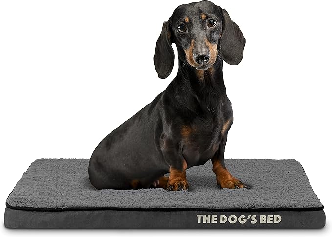 The Dog’s Bed Orthopedic Memory Foam Dog Bed, Small Grey Plush 28x19, Pain Relief for Arthritis, Hip & Elbow Dysplasia, Post Surgery, Lameness, Supportive, Calming, Waterproof Washable Cover