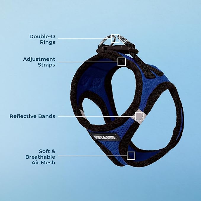 Best Pet Supplies Voyager Step-in Air Harness - All Weather Mesh, Reflective, No Pull Harness for Dogs, Cats - Secure with Hook & Loop Fastener, Buckle, Double D-Rings - Royal Blue/Black Trim, XS