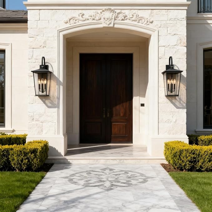 Kalium Modern Outdoor Wall Sconce Fixture 20 1/2", Matte Black, 3-Light Exterior Wall Mount Lighting with Clear Glass Panels for House Porch Patio Outside Deck Garage Yard Front Door Garden Home