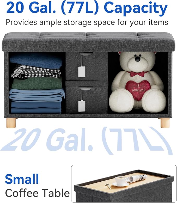 BRIAN & DANY 30 Inches Folding Storage Ottoman Bench, Ottoman with Storage Bench for Bedroom, Living Room, Entryway, Foot Rest with Legs, Dark Gery