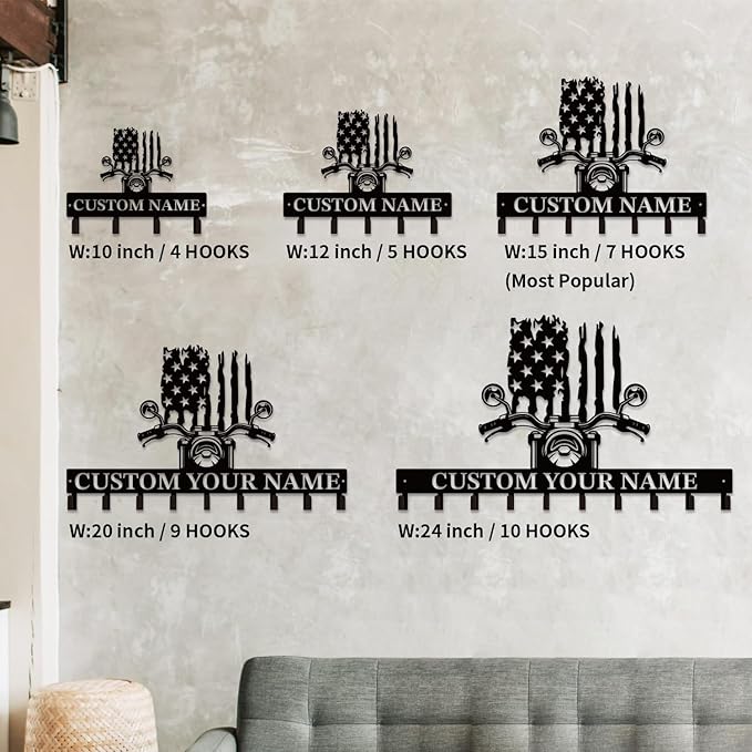 Personalized Custom Name Motorcycle Keys Hooks,Metal Motorcycle Art Clothes Keys Hooks,Metal Motorcycle Lover Wall Home Storage Decorative Keys Hooks,Key Holder Hooks for Wall (Style G)