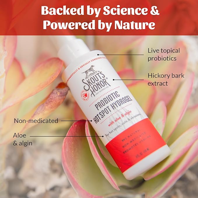 SKOUT'S HONOR Probiotic Hot Spot Hydrogel - Natural Hot Spot Treatment, Soothes and Heals Wounds, Burns, and Irritated Skin, Safe for All Skin Types, 4oz, 3-Pack