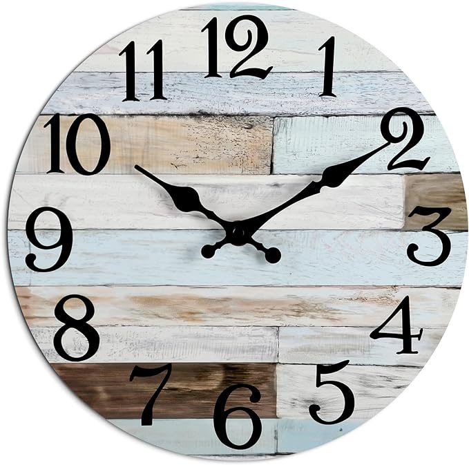 Wall Clock Battery Operated 16 Inch Silent Non-Ticking Coastal Country Style Decorative for Living Room, Kitchen, Home,Bathroom, Bedroom, Laundry Room