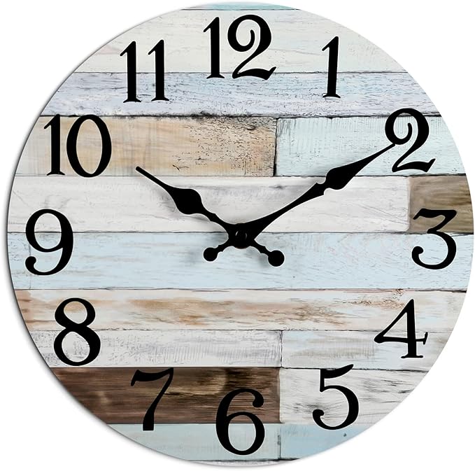 Wall Clock Battery Operated 10 Inch Silent Non-Ticking Coastal Country Style Decorative for Living Room, Kitchen, Home,Bathroom, Bedroom, Laundry Room