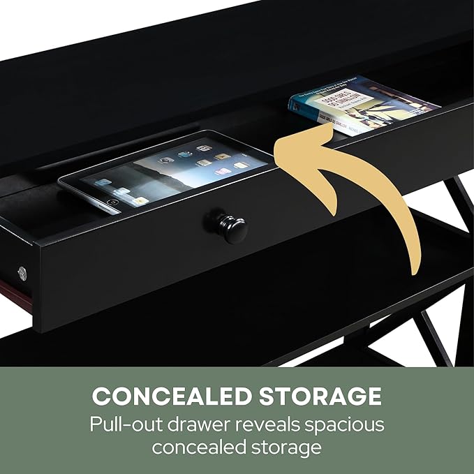 Convenience Concepts Oxford 1-Drawer Console Table 39.5" - Farmhouse Sofa Display with Storage Shelf For Living, Family, & Dining Room, Modern Entryway Hall Table for Kitchen, Bedroom, Black