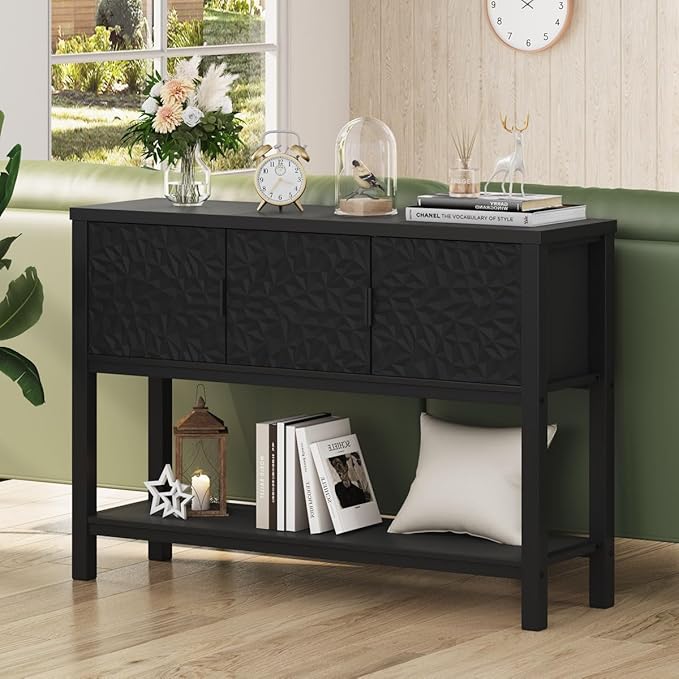 FATORRI Console Sofa Table, Entryway Table with Storage, Modern Foyer Tables with Doors for Hallway Dining Living Room (47.24 Inch Wide, Black)