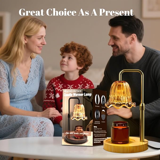 WarmEmbrace Candle Warmer Lamp with Timer Dimmer, Electric Candles Warmer Lamps for New Home Room Decor, Birthday Gifts, Height-Adjustable Wax Melting Warmer Lamp for Jar Scented Candles, Gold