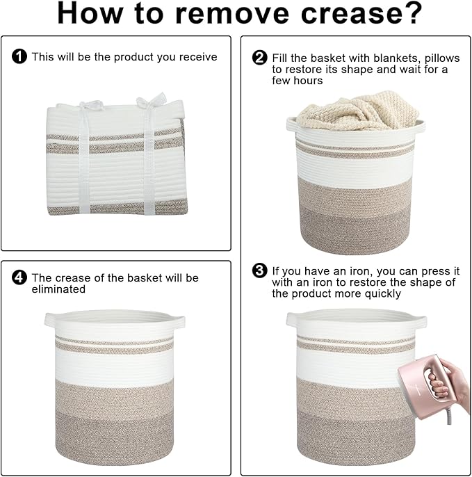 OIAHOMY 58L Laundry Baskets-Laundry Hamper, Storage Basket with Handles, Decorative Basket for Living room, Woven Storage Basket for Toys Bin, Pillows, Blankets, Clothes-18x16in-Gradient Brown