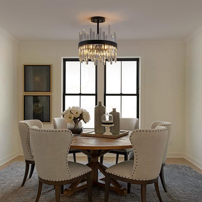 Black Semi Flush Mount Ceiling Light Fixture, Foyer Kitchen Lighting Fixtures Ceiling Modern Hallway Light Fixtures Ceiling Mount Lights for Bedroom, Bathroom, Laundry Room, Entryway, Hallway