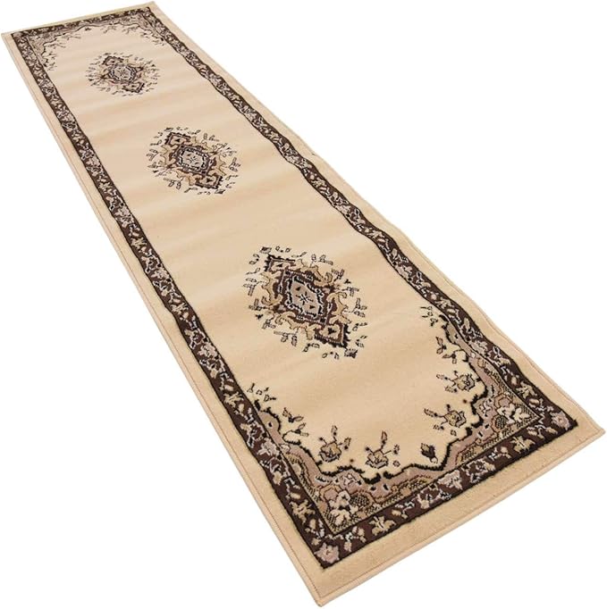 Unique Loom Reza Collection Traditional Persian Style Area Rug, 2 ft 2 in x 8 ft 2 in, Ivory/Brown
