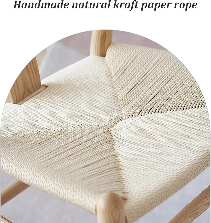 Wishbone Chair Natural Solid Wood Dining Chair/Hans Wegner Y Chair Rattan and Wood Accent Armrest Chairs Set of 2 (Ash Wood + Natural)