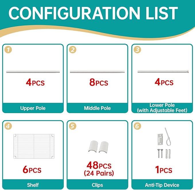 SINGAYE 6 Shelves Storage Shelf Wire Closet Bathroom Organizers Metal Pantry Kitchen Small Garage Shelving Unit Laundry Room Organization Home Narrow Rack Net Basket with Wheels White