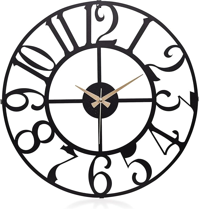 Large Metal Wall Clock | 20 inch Size Silent Battery Operated Large Size Analog Black Wall Clocks | Modern Wall Decor for Living Room Bedroom Kitchen Home Office