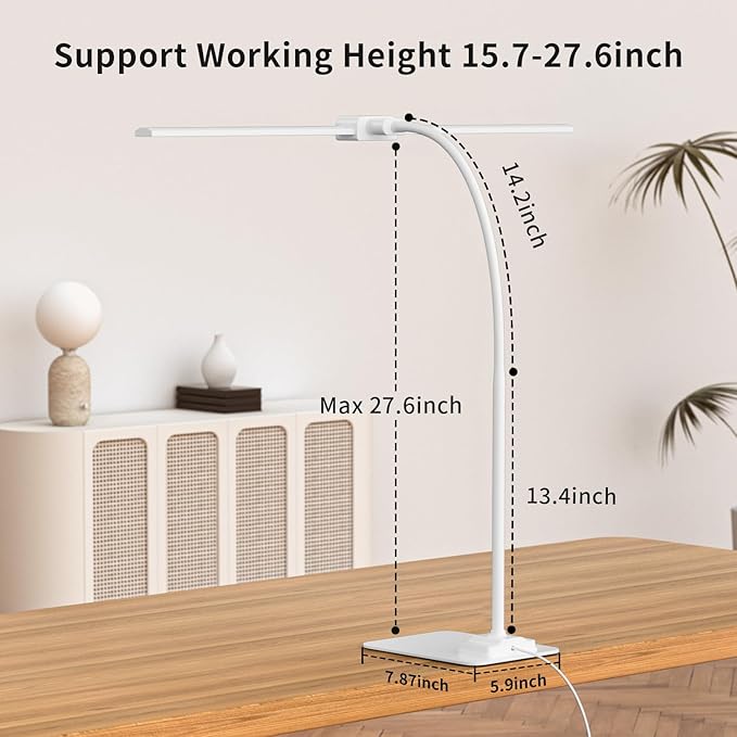 KableRika Desk Lamp Double Light: Bright Led Desk Lights for Home Office - Eye Care Reading Table Lamps with Base - Dimmable Desktop Lighting for Computer Monitor Study Drafting