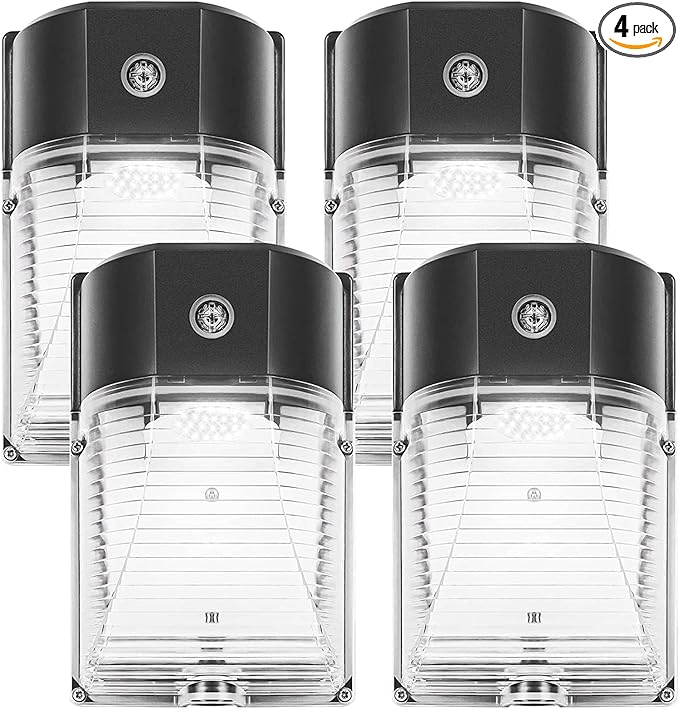 CINOTON 26W LED Wall Pack Light with Dusk to Dawn Sensor, 3000LM [100-277Vac] LED Wall Lights IP65 Waterproof Outdoor Security Flood Lighting for Garage Warehouse Garden 5000K-Daylight 4 Pack