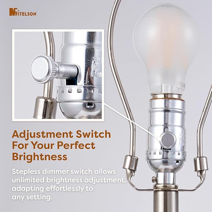 Table Lamp, Modern Nightstand Desk Lamp with Dimmer Switch and Bulb, Mid Century Lamp for Living Room and Office, Wood Bedside Lamp for Bedroom, Home Décor, Walnut Wood Finish